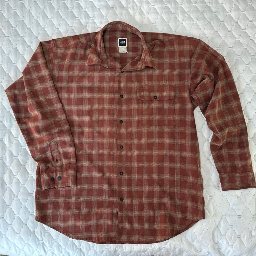The North Face Plaid Flannel Valley Twill shirt Burnt Orange Textured XL